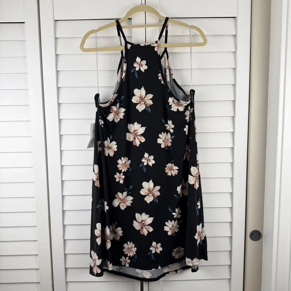 French Grey Melcy Brushed Knit Dress XL Black Floral High Neck NEW